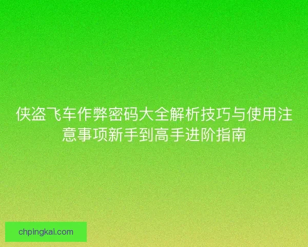 侠盗飞车作弊密码大全解析技巧与使用注意事项新手到高手进阶指南
